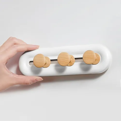 Вішалка на 3 гачки МВМ MY HOME, 50х180 мм, білий/дерево, ABS пластик