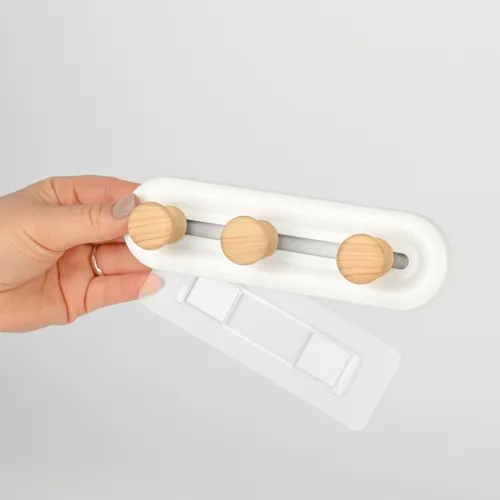 Вішалка на 3 гачки МВМ MY HOME, 50х180 мм, білий/дерево, ABS пластик