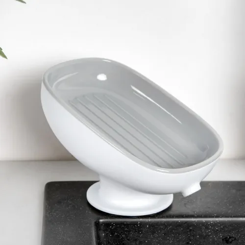 Мильниця на присосці МВМ MY HOME, 86х88х130 мм, білий/сірий, ABS пластик