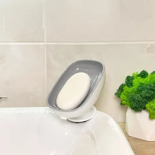 Мильниця на присосці МВМ MY HOME, 86х88х130 мм, білий/сірий, ABS пластик