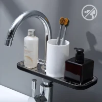 Полиця на душову штангу та змішувач з фіксатором, чорна, 284х105 мм, ABS пластик, нержавіюча сталь