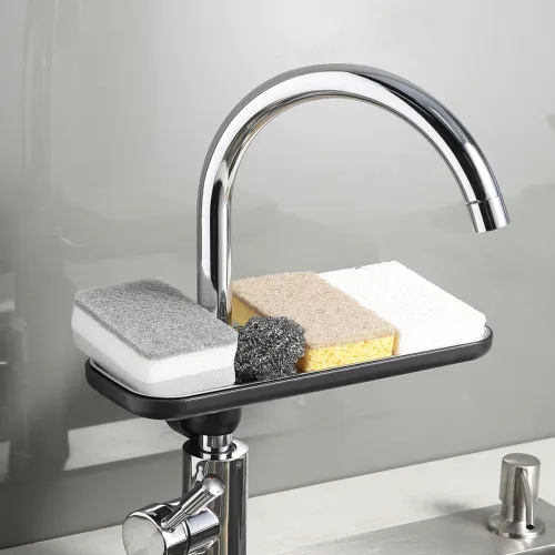 Полиця на душову штангу та змішувач з фіксатором, чорна, 284х105 мм, ABS пластик, нержавіюча сталь