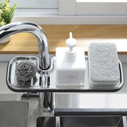 Полиця на душову штангу та змішувач з фіксатором, чорна, 284х105 мм, ABS пластик, нержавіюча сталь