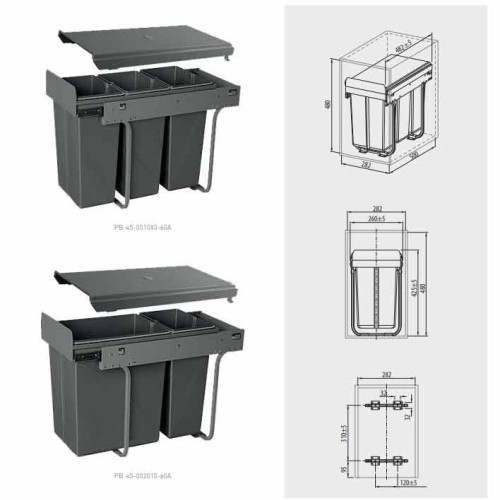 Сегрегатор GTV для кухонних шаф 300 мм 3х10л Графіт - PB-45-0010X3-60A