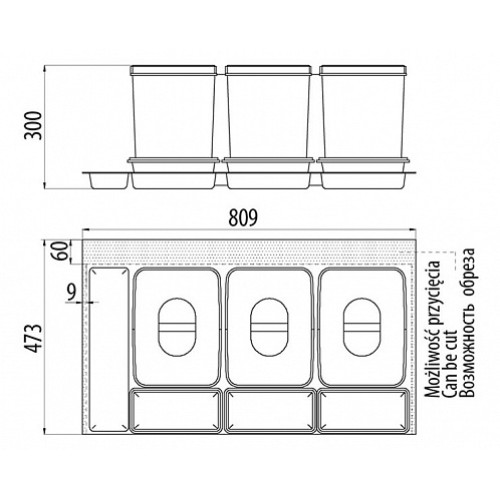 сегрегатор multino 900 мм 3 x 15 л + 3 емкости - pb-91164100b5